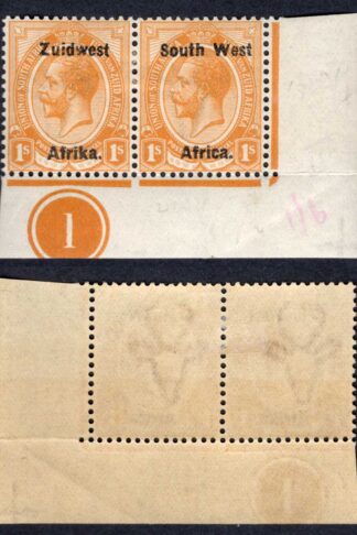 SWA SG22 1/- opt Zuid west (11mm) M/M Plate Pair (mounted in the margin)