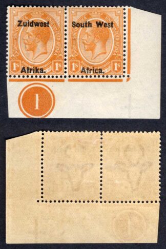 SWA SG22 1/- opt Zuid west (11mm) M/M Plate Pair