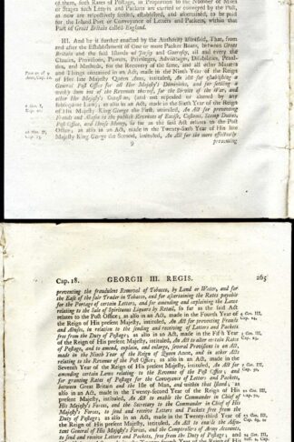 1794 (28 March) King George III Act for Postage between GB and Channel Is