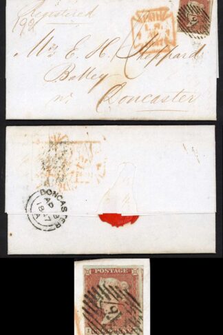 1841 Penny Red (IC) Four Margin (just) on a 1847 Registered 1/- rate cover