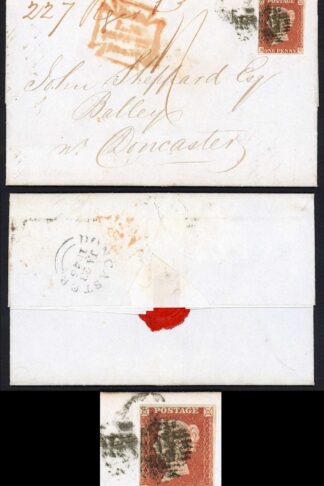 1841 Penny Red (BG) Three Margin on a 1845 Registered 1/- rate cover
