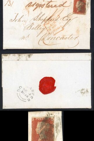 1841 Penny Red (EH) Two Margin on a 1844 Registered 1/- rate cover