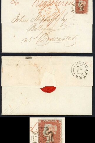 1841 Penny Red (KJ) Three Margin on a 1844 Registered 1/- rate cover