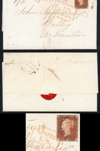 1841 Penny Red (CA) on a 1843 Registered 1/- rate cover Black Cross and RED Pmk