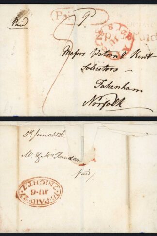 1827 Cover with multiple paid handstamps