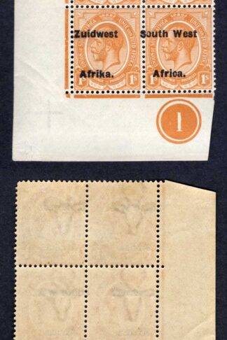 SWA SG35 1/- opt Zuid west (12mm) M/M Plate Pair Shifted Overprint