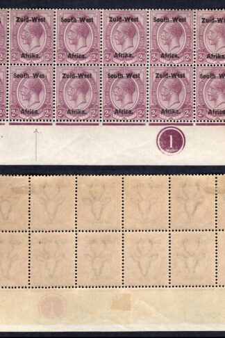 SWA SG3b 2d opt Zuid-west Plate Block of 12 (8 stamps U/M) Wes for West