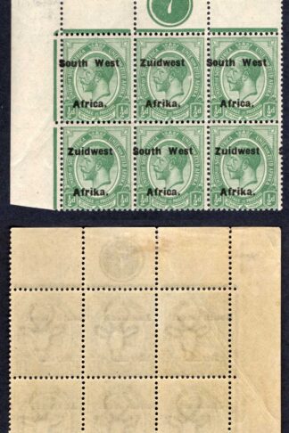SWA SG29 1/2d opt Zuid west (12mm) Plate Block overprint shifted to the left U