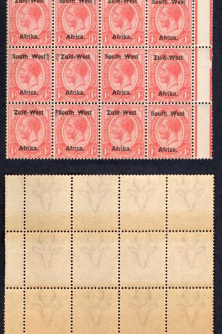SWA SG2 1d opt Zuid-west U/M (toned) 3 Stamps with large marks by overprints