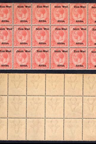 SWA SG2 1d opt Zuid-west U/M Block of 18 inc overprint varieties