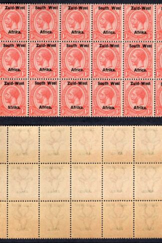 SWA SG2 1d opt Zuid-west U/M (toned) Block of 18 inc overprint varieties