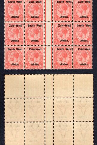 SWA SG2 1d opt Zuid-west U/M Gutter Block of 20 Flaws in the overprint Broken S