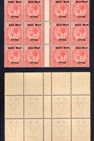 SWA SG2 1d opt Zuid-west U/M Gutter Block of 20 Flaws in the overprint Broken S
