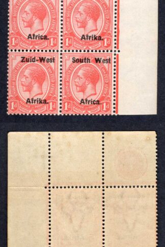 SWA SG2 1d opt Zuid-west Plate Block of Four U/M Small dot after Africa