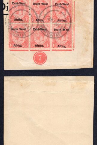 SWA SG2 1d opt Zuid-west Plate Block of Six USED on Piece (creased)