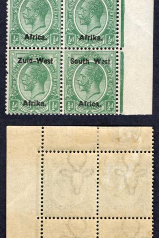 SWA SG1 1/2d  opt Zuid-west  Plate Block (bottom Pair U/M) Small fault at left