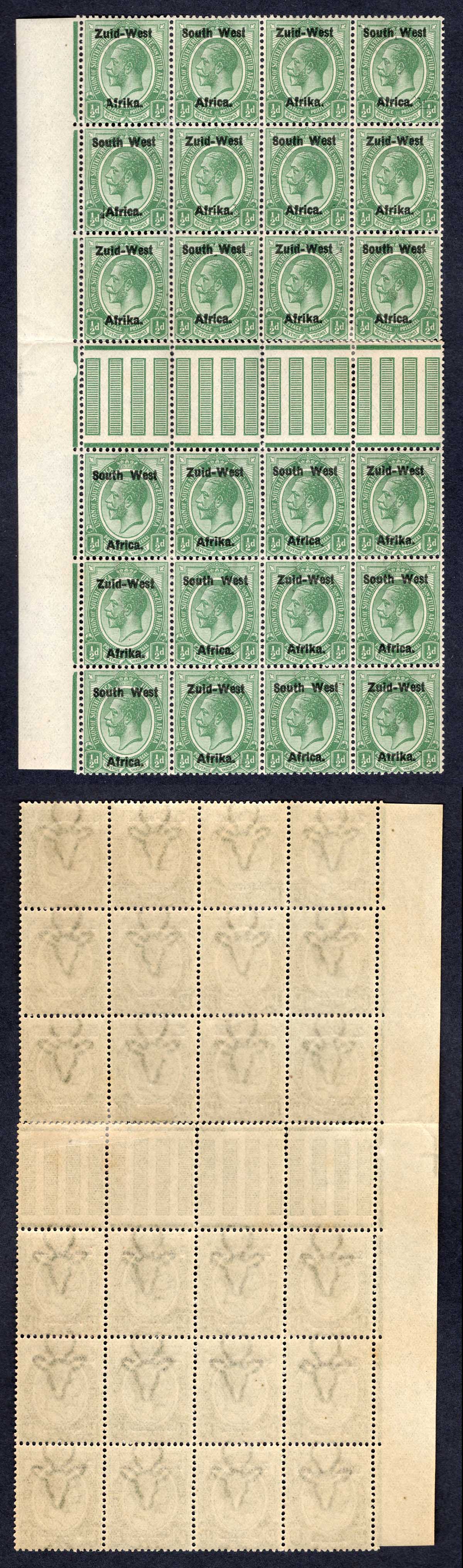 SWA SG1 1/2d  opt Zuid-west Gutter Block of 24 (22 x U/M) inc Varieties