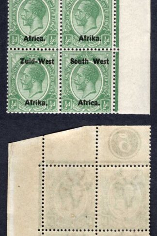 SWA SG1 1/2d opt Zuid-west Plate Block of 4 U/M