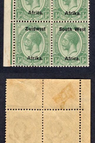 SWA SG16 1/2d opt Zuid west (11 mm) Plate Block of 4 U/M Stain in margin