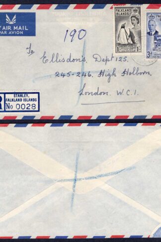 Falkland Is SG176 and SG192 on Commercial Cover to London