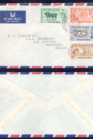 Falkland Is Mixed KGVI and QEII on a 1959 on a Commercial Cover to UK
