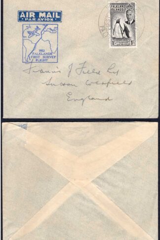 Falkland Is SG180 on a 1952 First Survey Flight Cover