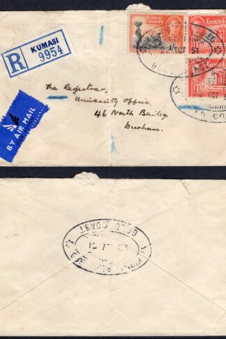 Gold Coast 1951 Registered Cover with KGVI 1/- and 2 x 1/2d