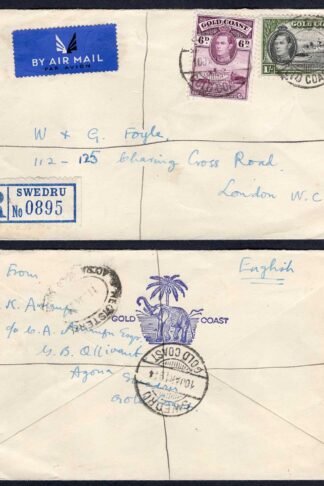 Gold Coast 1944 Registered Cover with KGVI 1/- and 6d