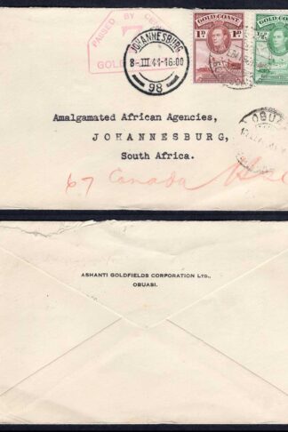 Gold Coast 1944 Censored Cover with KGVI 1/2 and 1d