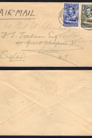 British Bechuanaland 1945 KGVI 1/- and 3d on an Airmail Cover
