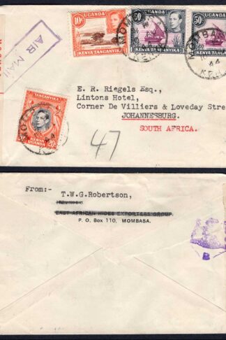 KUT KGVI 10c 20c and 2 x 50c on Censored Cover