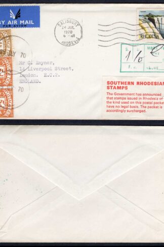 Rhodesia 1970 Post dued Cover due the Stamp being invalid