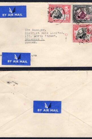 KUT KGVI 25c x 2 and 50c on an Airmail cover to the UK