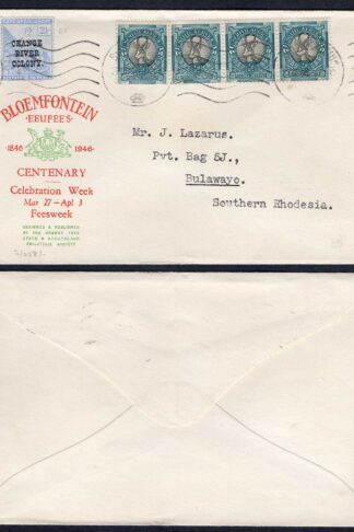 South Africa 1946 Bloemfontein Centenary Cover with Orange River Stamp