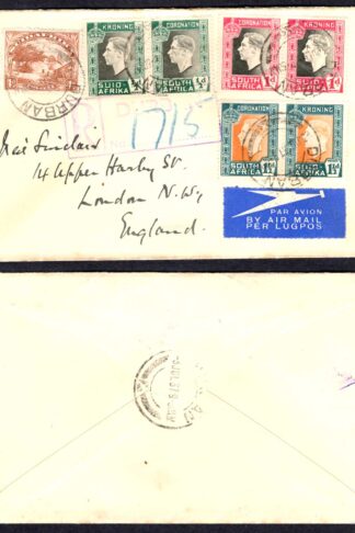 South Africa 1937 Mixed Franking Registered Cover to England