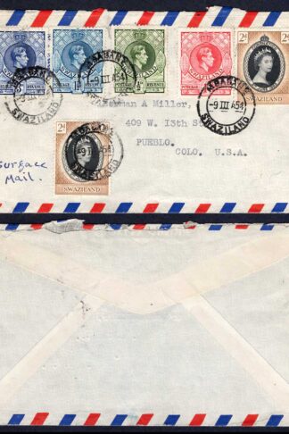 Swaziland KGVI and QEII Mixed Franking to USA
