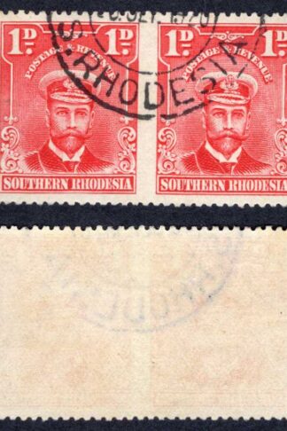Southern Rhodesia SG2a 1924 1d pair imperf between used Cat 1100 pounds
