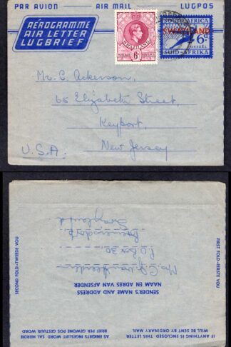 Swaziland KGVI 6d on prepaid 6d Airmail letter sheet