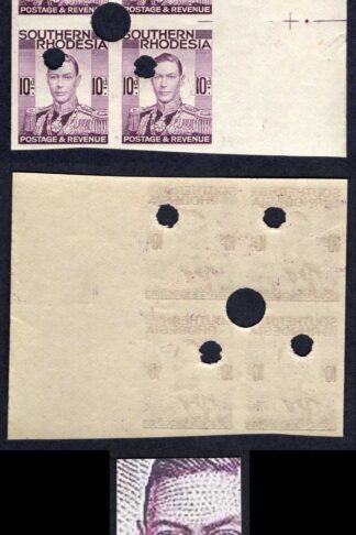 Southern Rhodesia SG47 1937 10d Imperf Proof Block with Variety Dart in Ear U/M