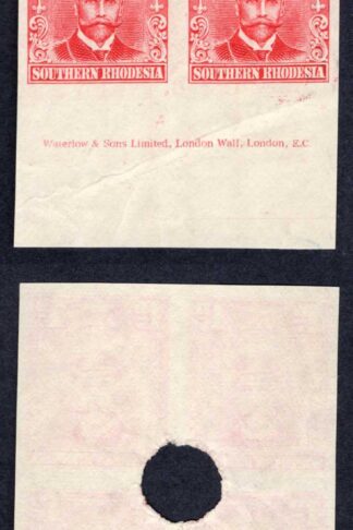 Southern Rhodesia SG2 1d Bright Rose Imperf Proof IMPRINT Block
