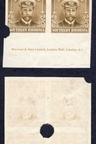 Southern Rhodesia SG3 1 1/2d Bistre-brown Imperf Proof IMPRINT Block