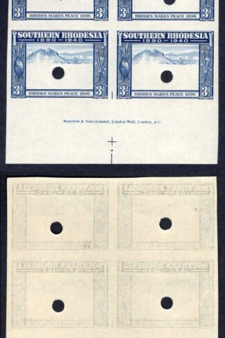Southern Rhodesia SG57 1940 3d frame only Imprint Block of Four