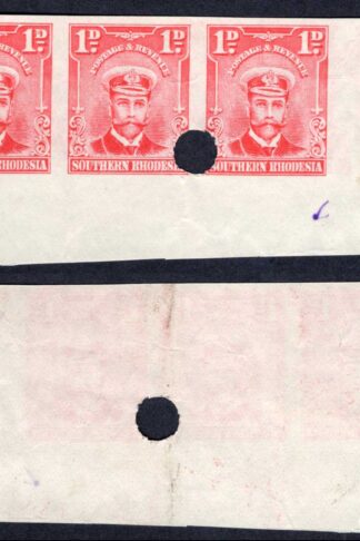 Southern Rhodesia SG2 1d Bright Rose Admiral Plate Proof Corner Strip (creased)