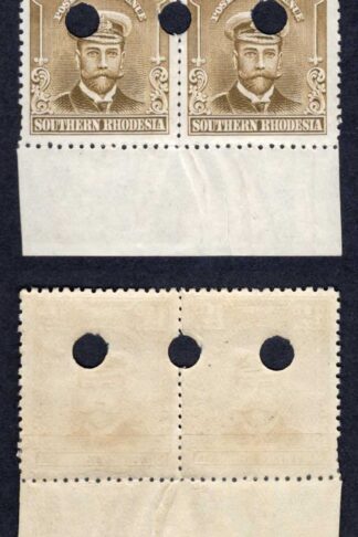Southern Rhodesia SG3 1 1/2d Bistre Admiral Plate Proof Marginal Pair