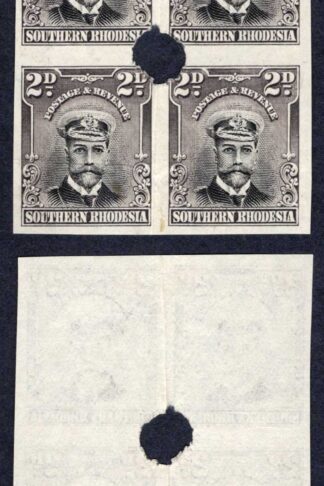 Southern Rhodesia SG4 2d Black and purple-black Admiral Plate Proof Block