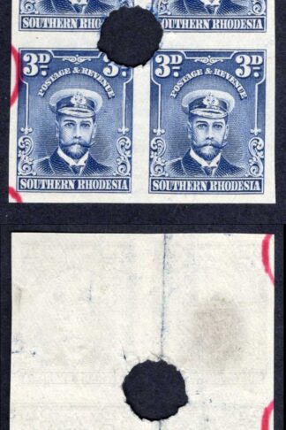 Southern Rhodesia SG5 3d Blue Admiral Plate Proof Block