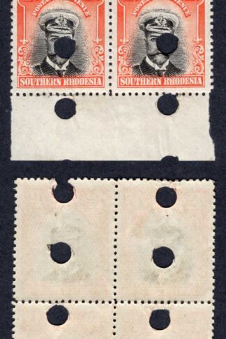 Southern Rhodesia SG6 4d Black and orange-red Admiral Proof Block