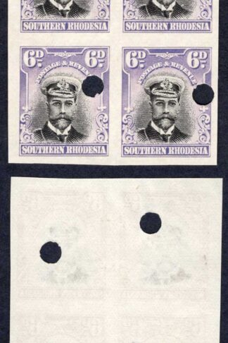 Southern Rhodesia SG7 6d Black and Mauve Admiral Proof Block