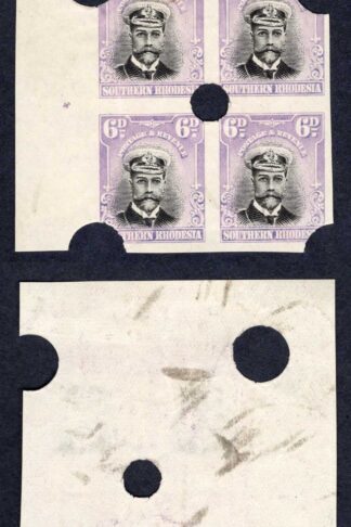 Southern Rhodesia SG7 6d Black and Mauve Admiral Proof Block