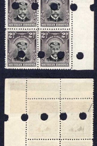 Southern Rhodesia SG4 2d Black and purple-black Admiral Proof Corner Block